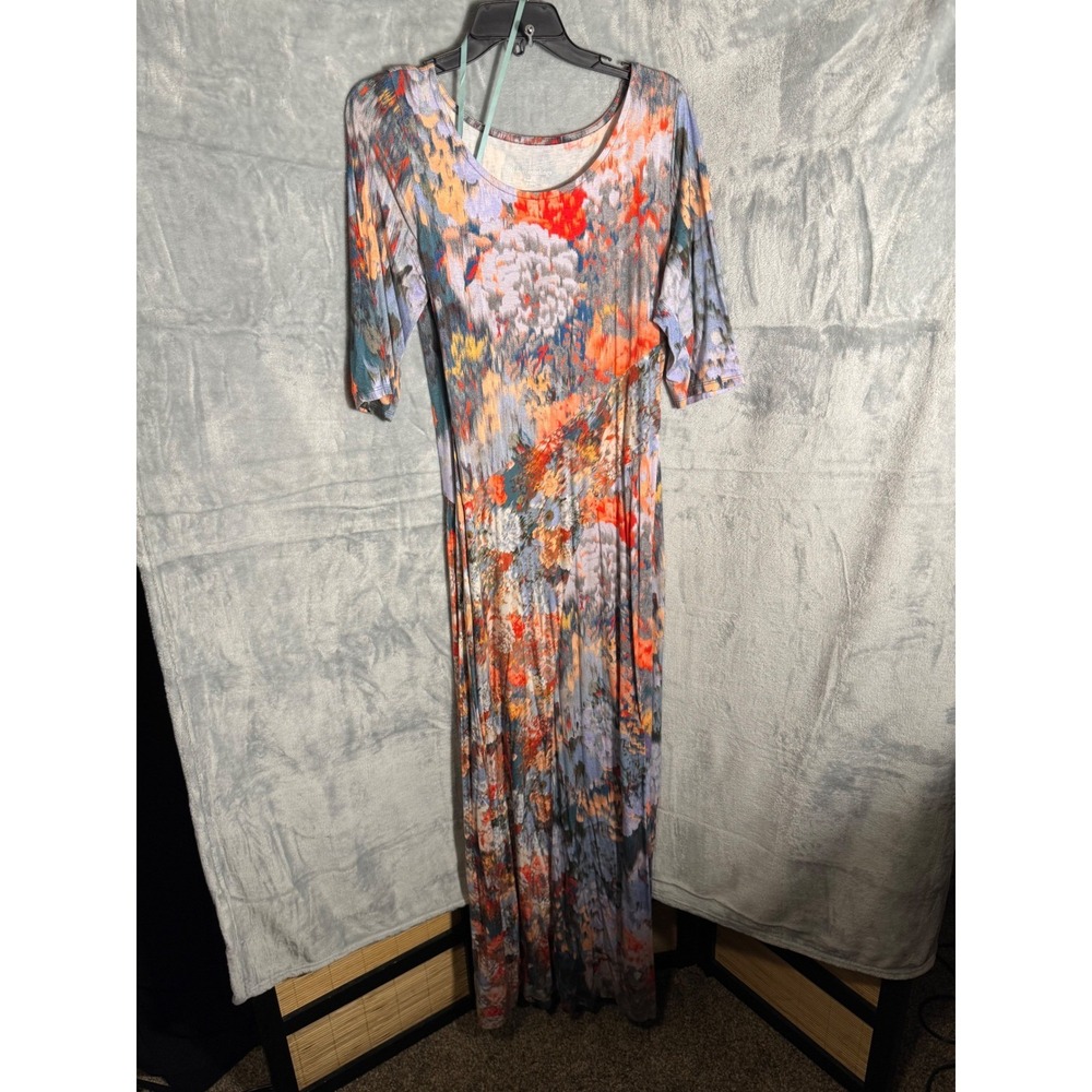 Soft Surroundings Floral Print Maxi Dress 3/4 Sleeve Round Neck multi Size S